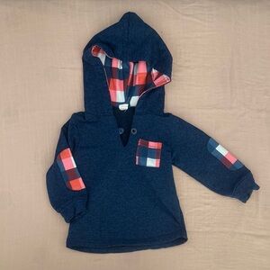 Kids Navy Blue Hoodie with Plaid Accents